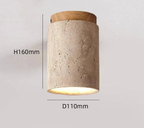 Plafon de Teto em Pedra Travertino e Madeira LED Integrado Bivolt Estilo Japonês para Sala e Quarto