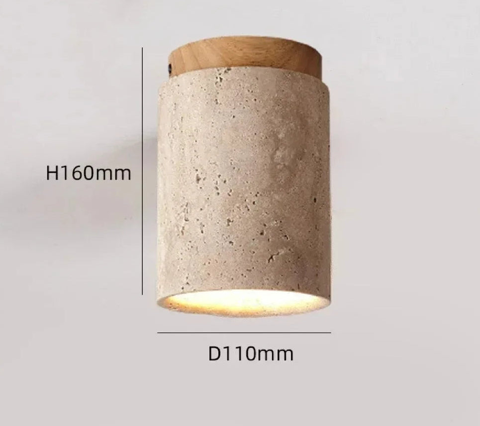 Plafon de Teto em Pedra Travertino e Madeira LED Integrado Bivolt Estilo Japonês para Sala e Quarto