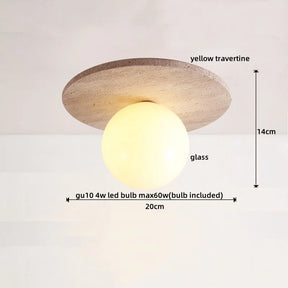 Plafon de Teto em Travertino Natural e Madeira E27 Bivolt Arquitetônico para Sala e Quarto