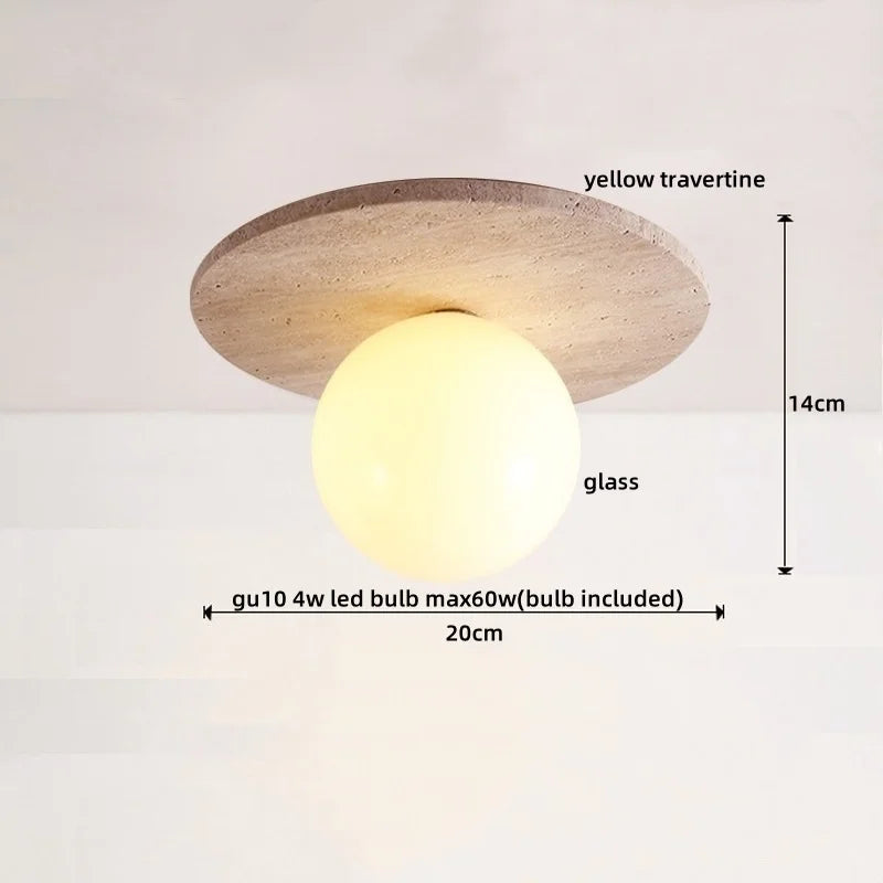 Plafon de Teto em Travertino Natural e Madeira E27 Bivolt Arquitetônico para Sala e Quarto