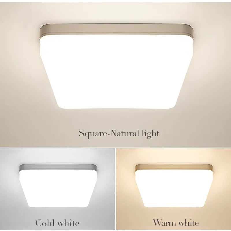 Plafon LED Quadrado de Teto Sobrepor Bivolt 18W a 48W Tricolor para Sala, Quarto e Cozinha