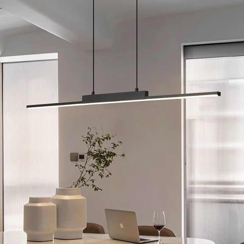 Pendente Linear de Teto em Alumínio e Ferro LED Integrado Dimerizável Bivolt para Sala de Jantar e Escritório