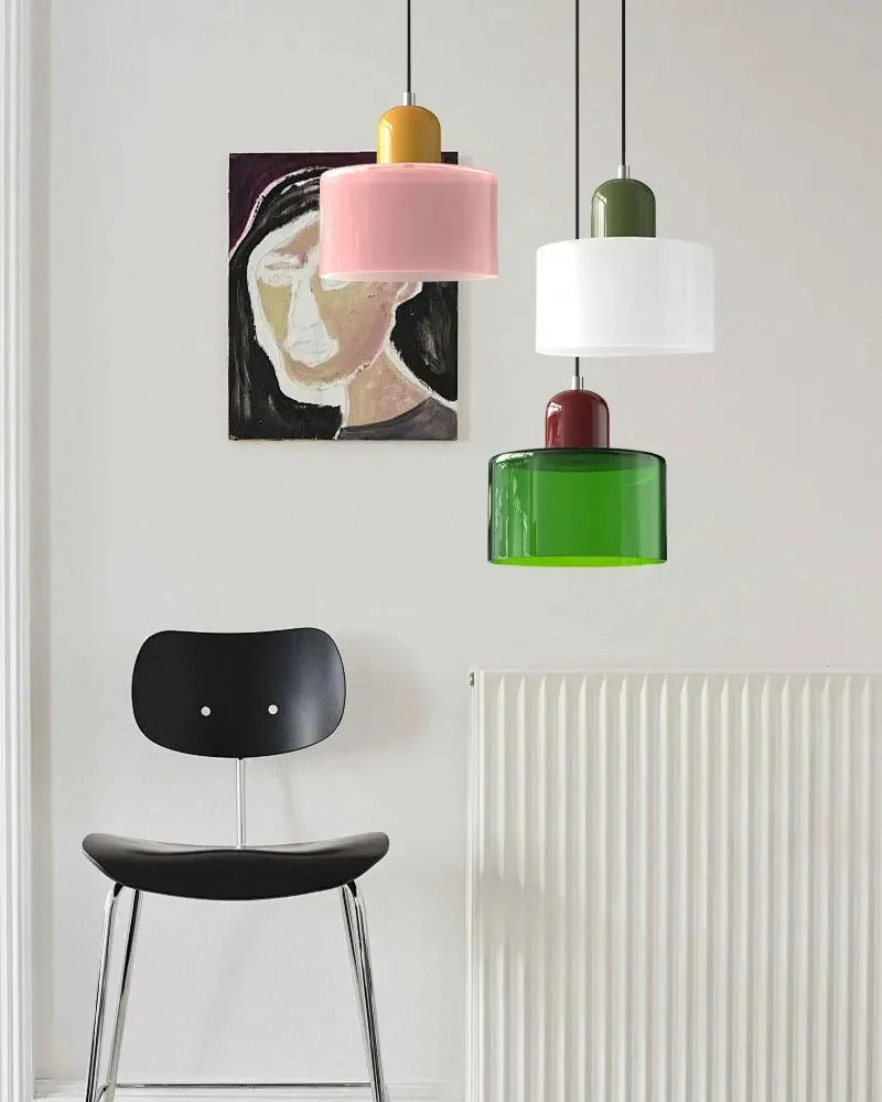 Pendente de Teto em Vidro Colorido e Metal E27 5W Bivolt Estilo Nórdico para Sala de Jantar e Quarto