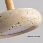 Pendente de Teto em Travertino Natural e Madeira 12W Bivolt Wabi-Sabi 15cm para Quarto e Sala de Jantar