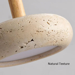Pendente de Teto em Travertino Natural e Madeira 12W Bivolt Wabi-Sabi 15cm para Quarto e Sala de Jantar