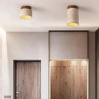 Plafon de Teto em Pedra Travertino e Madeira LED Integrado Bivolt Estilo Japonês para Sala e Quarto