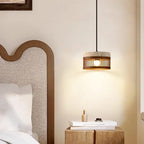 Pendente de Teto em Travertino Natural e Ripas de Madeira E27 Bivolt Estilo Oriental para Sala de Jantar e Quarto