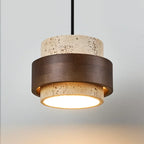 Pendente de Teto em Pedra Travertino e Madeira E27 Bivolt Estilo Japonês para Sala de Jantar e Quarto
