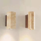 Arandela de Parede em Pedra Travertino e Madeira Bivolt Wabi-Sabi Bidirecional para Quarto e Sala