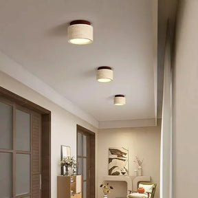 Plafon de Teto em Pedra Travertino e Madeira LED Integrado Bivolt Estilo Japonês para Sala e Quarto