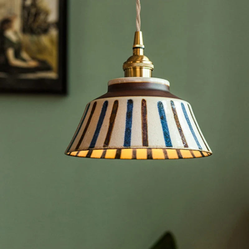 Pendente de Teto em Cerâmica Artesanal Azul e Branco E27 Bivolt Estilo Chinês Retrô para Sala de Jantar e Quarto