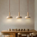 Pendente de Teto em Travertino Natural e Madeira 12W Bivolt Wabi-Sabi 15cm para Quarto e Sala de Jantar