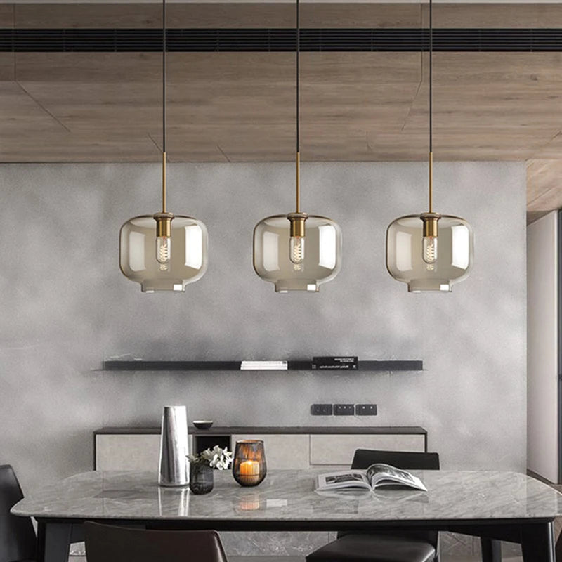 Pendente de Teto em Vidro e Metal E27 Bivolt Estilo Loft Industrial para Sala e Cozinha
