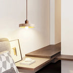 Pendente de Teto em Pedra Natural e Madeira E27 7W Bivolt Estilo Japonês para Sala de Jantar e Quarto