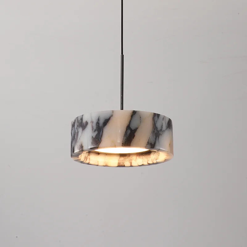 Pendente de Teto Circular em Pedra Mármore Natural LED 18W Bivolt para Quarto e Sala de Jantar