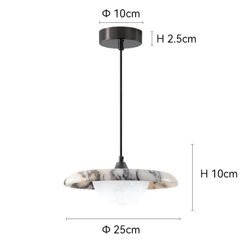 Pendente de Teto em Pedra Mármore Natural LED 12W Bivolt Formato Disco para Quarto e Sala de Jantar