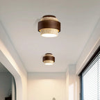 Plafon de Teto em Travertino Natural e Madeira E27 Bivolt Arquitetônico para Sala e Quarto