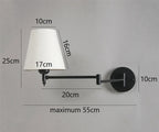 Arandela de Parede Articulada em Metal com Cúpula de Tecido E27 Bivolt Dobrável e Rotativa para Quarto e Escritório