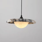 Pendente de Teto em Pedra Mármore Natural LED 12W Bivolt Formato Disco para Quarto e Sala de Jantar