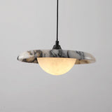 Pendente de Teto em Pedra Mármore Natural LED 12W Bivolt Formato Disco para Quarto e Sala de Jantar