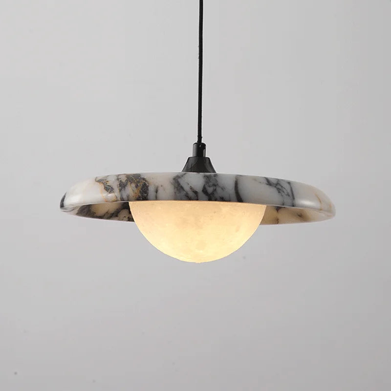 Pendente de Teto em Pedra Mármore Natural LED 12W Bivolt Formato Disco para Quarto e Sala de Jantar