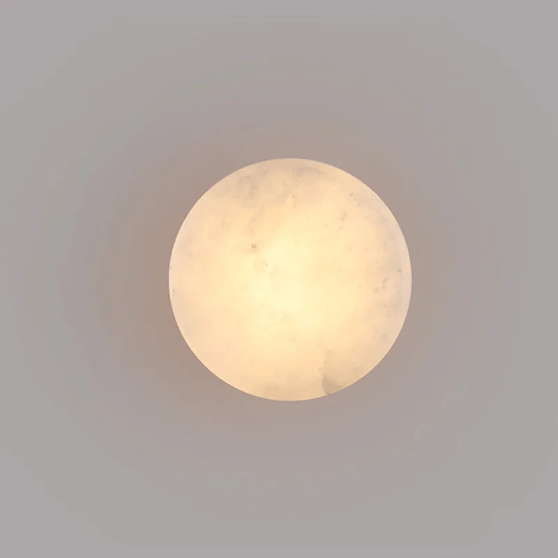 Arandela de Parede Circular em Mármore Natural e Cobre LED Bivolt Nórdica para Quarto e Sala