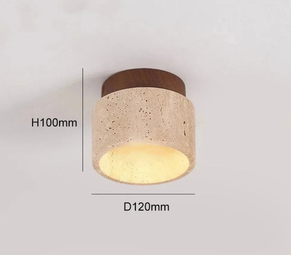 Plafon de Teto em Pedra Travertino e Madeira LED Integrado Bivolt Estilo Japonês para Sala e Quarto