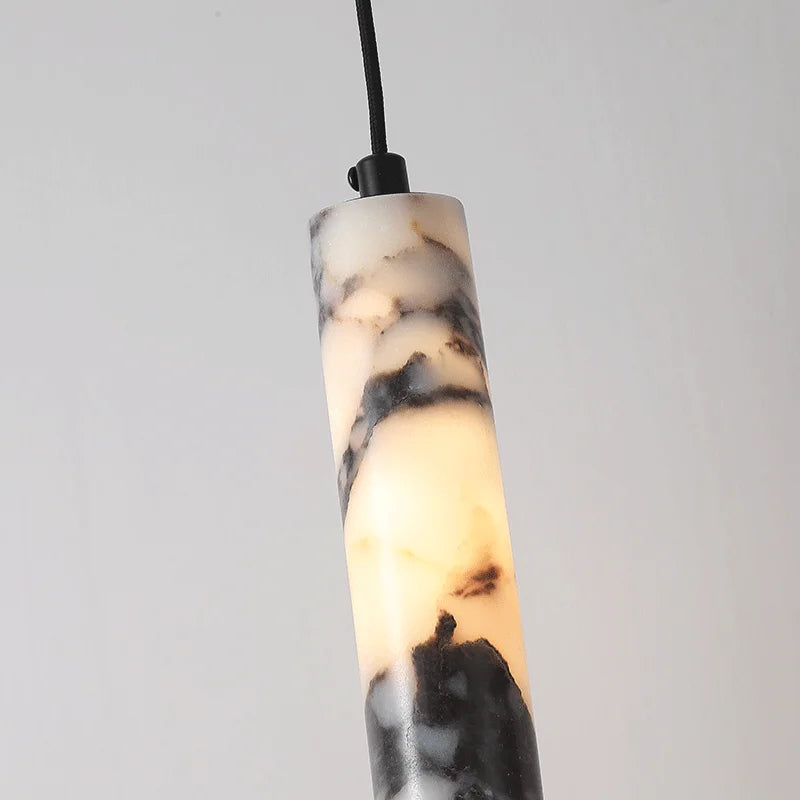 Pendente de Teto Tubular em Pedra Mármore Natural Preto LED 12W Bivolt para Quarto e Sala de Jantar