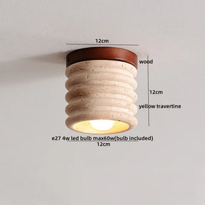 Plafon de Teto em Travertino Natural e Madeira E27 Bivolt Arquitetônico para Sala e Quarto