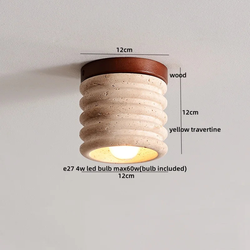 Plafon de Teto em Travertino Natural e Madeira E27 Bivolt Arquitetônico para Sala e Quarto