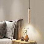 Pendente de Teto Tubular Slim em Pedra Travertino Natural G4 5W Bivolt Estilo Japonês para Quarto e Sala de Jantar