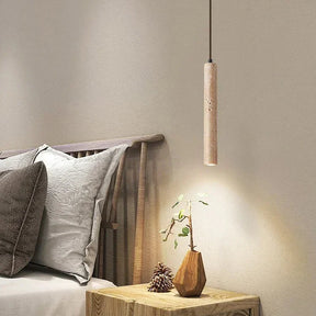 Pendente de Teto Tubular Slim em Pedra Travertino Natural G4 5W Bivolt Estilo Japonês para Quarto e Sala de Jantar