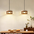Pendente de Teto em Travertino Natural e Ripas de Madeira E27 Bivolt Estilo Oriental para Sala de Jantar e Quarto