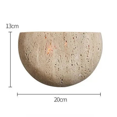 Arandela de Parede em Pedra Travertino Polida G9 Bivolt Wabi-Sabi Japandi 20cm para Quarto e Sala