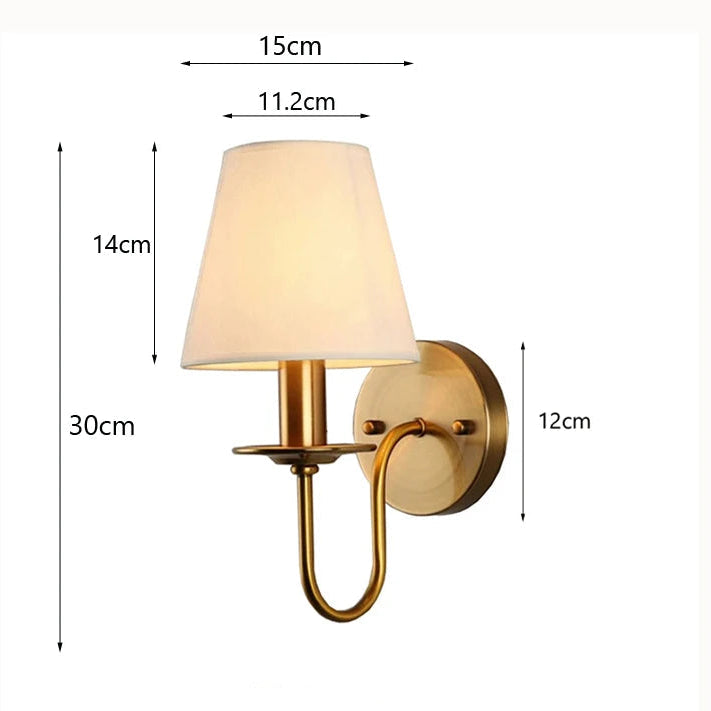 Arandela de Parede em Ferro Cobre com Cúpula de Tecido E14 Bivolt Estilo Europeu para Quarto e Sala