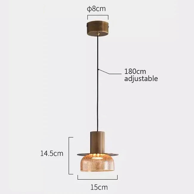 Pendente de Teto em Vidro Craquelado e Metal E27 Bivolt Estilo Retrô para Sala de Jantar e Quarto