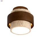 Plafon de Teto em Travertino Natural e Madeira E27 Bivolt Arquitetônico para Sala e Quarto