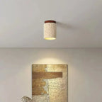 Plafon de Teto em Pedra Travertino e Madeira LED Integrado Bivolt Estilo Japonês para Sala e Quarto