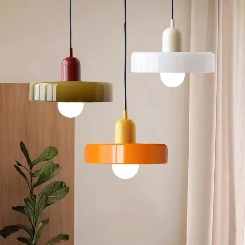 Pendente de Teto em Vidro Colorido e Metal E27 Bivolt Estilo Nórdico para Sala de Jantar e Estar