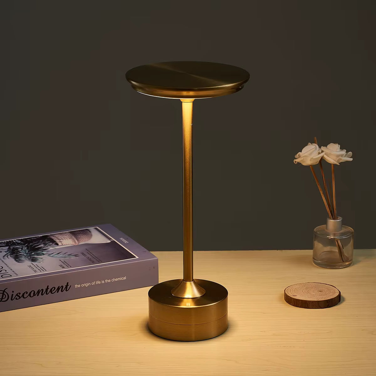 Luminária de Mesa LED Recarregável USB 4W em Metal e Acrílico Touch Tricolor para Quarto e Escritório