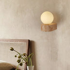 Arandela de Parede em Pedra Travertino e Vidro Fosco G9 Bivolt Wabi-Sabi Bidirecional para Sala e Quarto