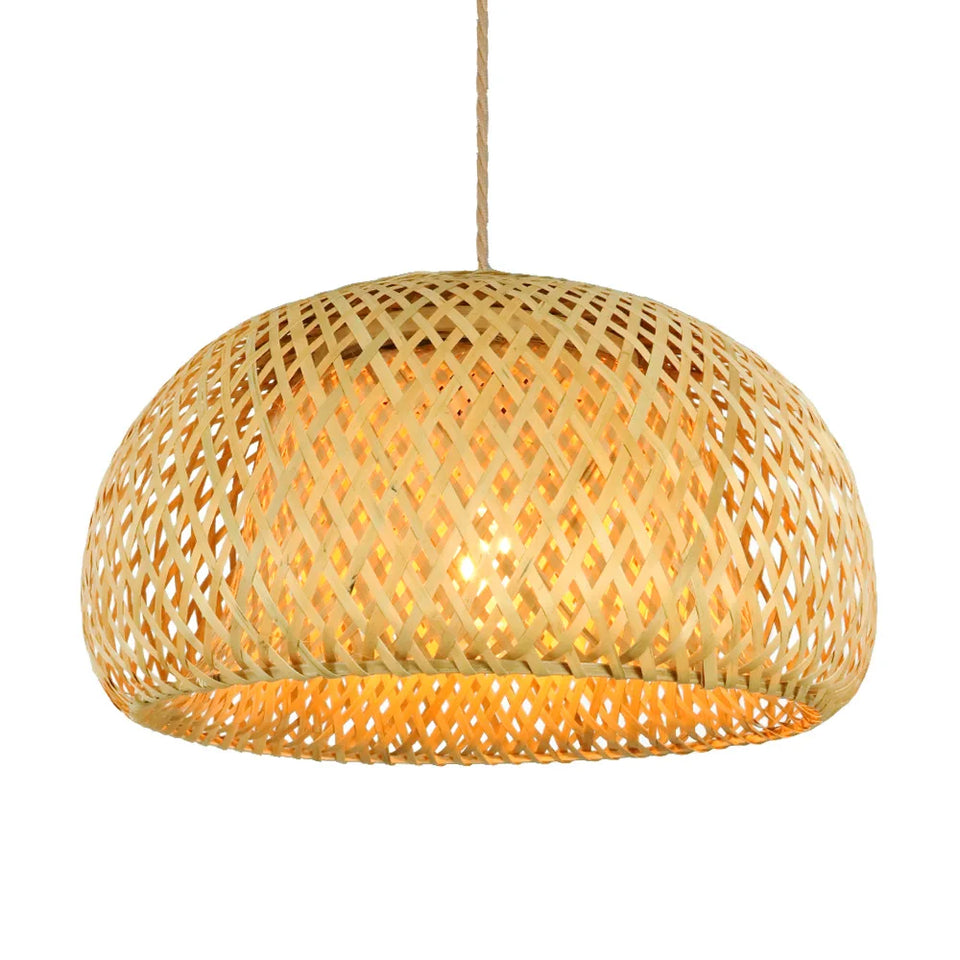 Pendente de Teto Artesanal em Bambu Natural e Madeira E27 Bivolt para Sala de Jantar e Quarto
