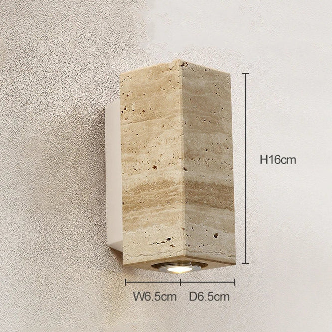 Arandela de Parede em Pedra Travertino e Madeira Bivolt Wabi-Sabi Bidirecional para Quarto e Sala