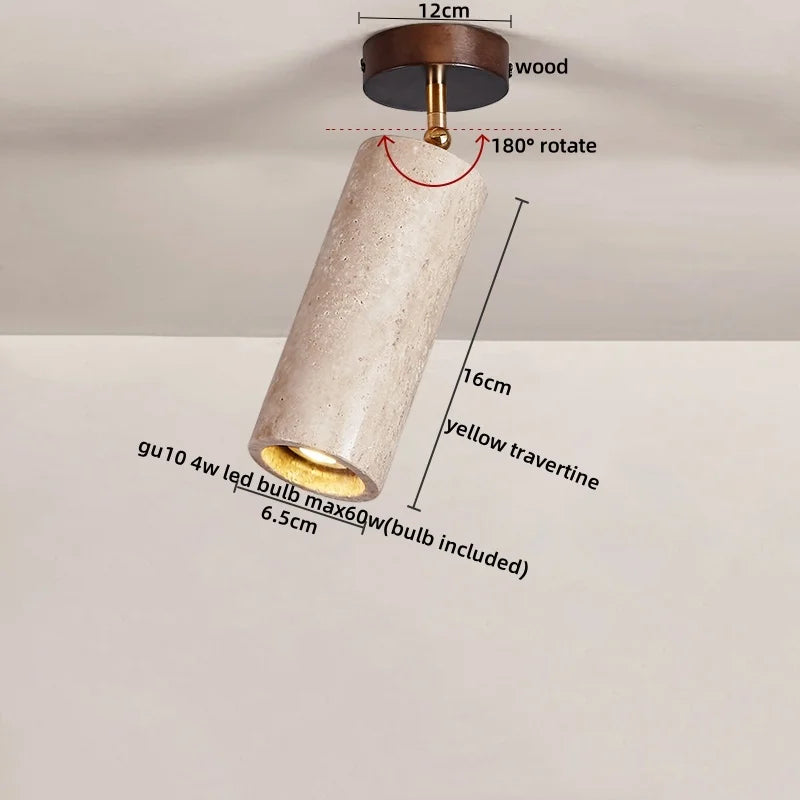 Plafon de Teto em Travertino Natural e Madeira E27 Bivolt Arquitetônico para Sala e Quarto