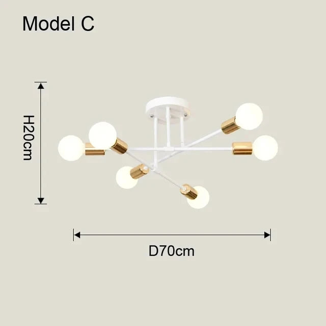 Lustre de Teto em Metal 6 Braços E27 Bivolt 70cm para Sala de Estar e Jantar