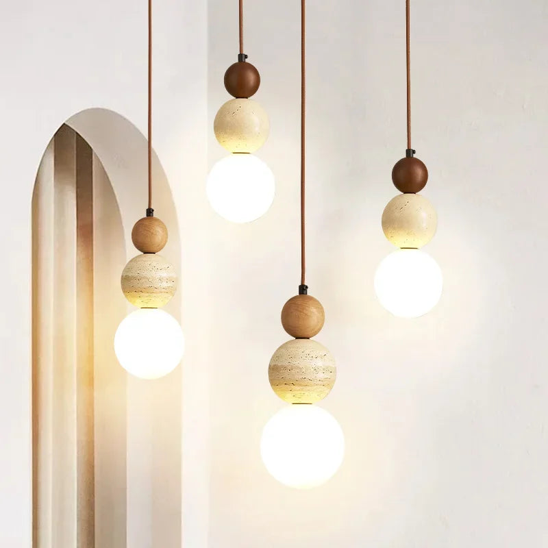 Pendente de Teto em Pedra Natural LED Integrado Bivolt Estilo Bauhaus para Quarto e Sala de Jantar