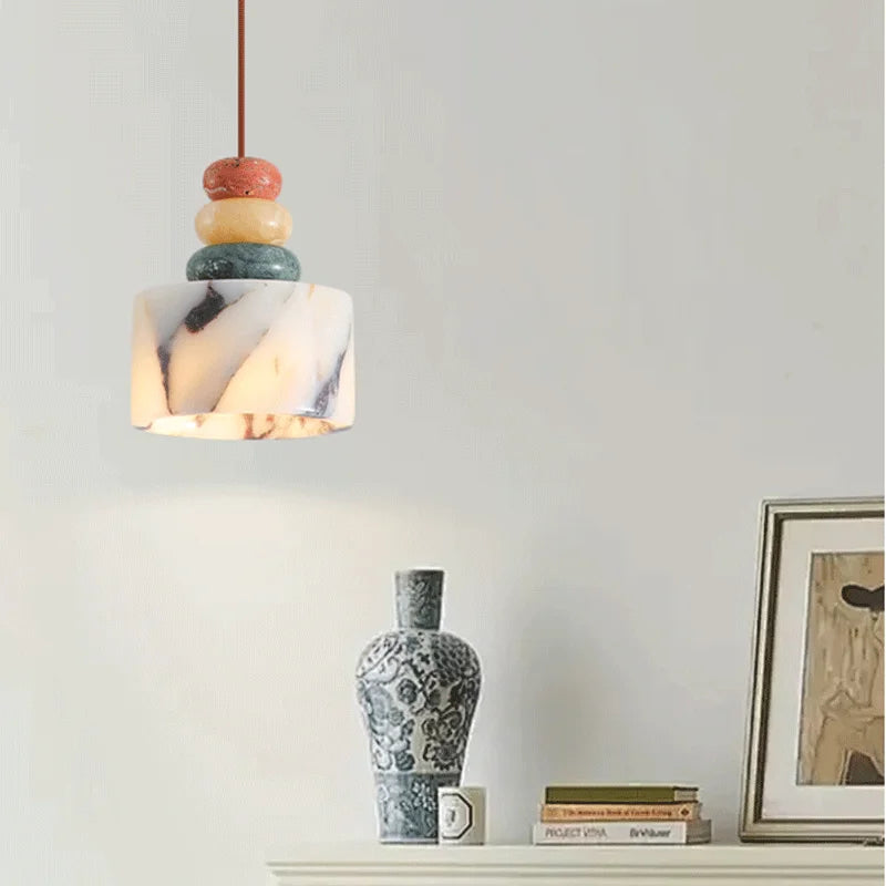 Pendente de Teto em Pedra Natural Mármore Colorido E27 Bivolt para Quarto e Sala de Jantar