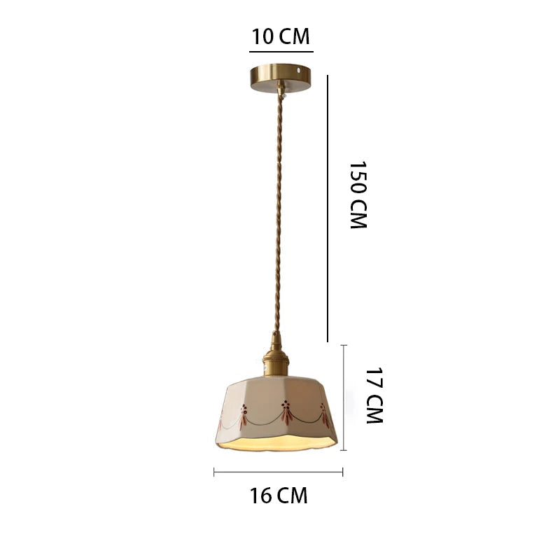 Pendente de Teto em Cerâmica Artesanal Pintada à Mão E27 Bivolt Estilo Retrô Francês para Sala de Jantar e Quarto
