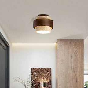 Plafon de Teto em Travertino Natural e Madeira E27 Bivolt Arquitetônico para Sala e Quarto