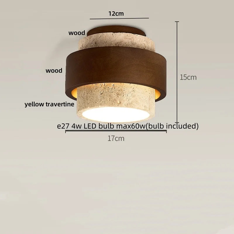 Plafon de Teto em Travertino Natural e Madeira E27 Bivolt Arquitetônico para Sala e Quarto